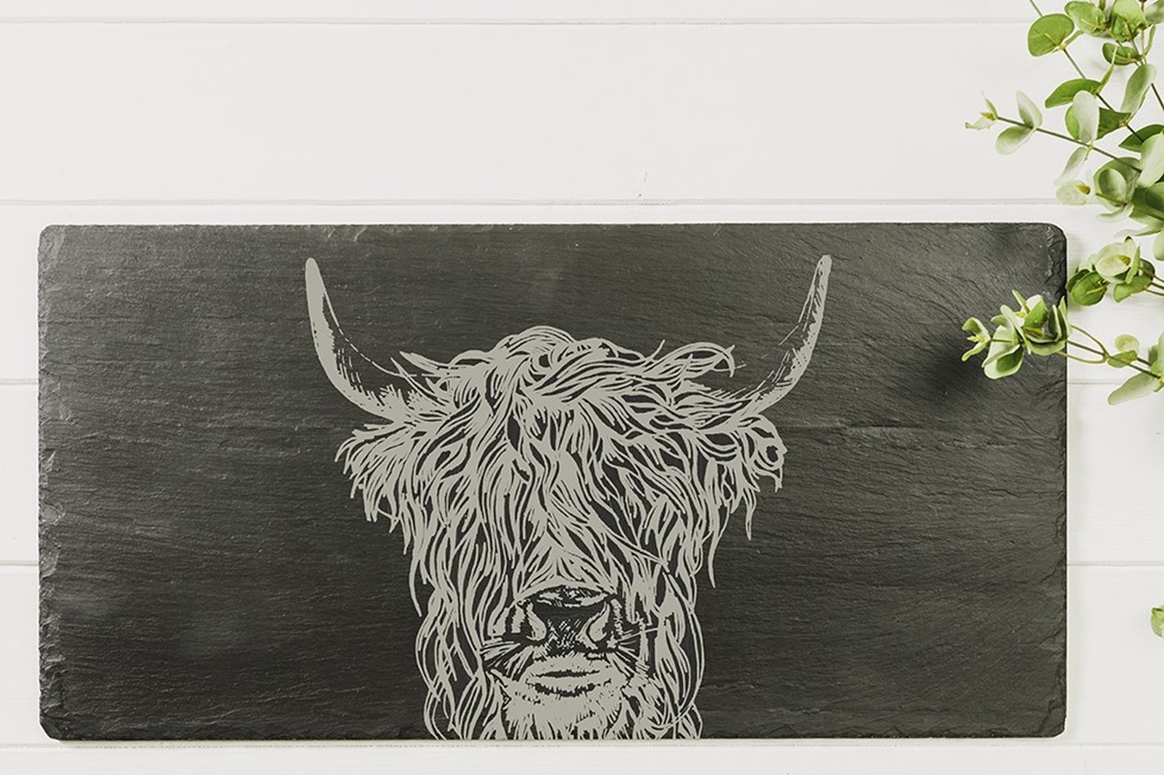 Highland Cow | Servierplatte aus Schiefer