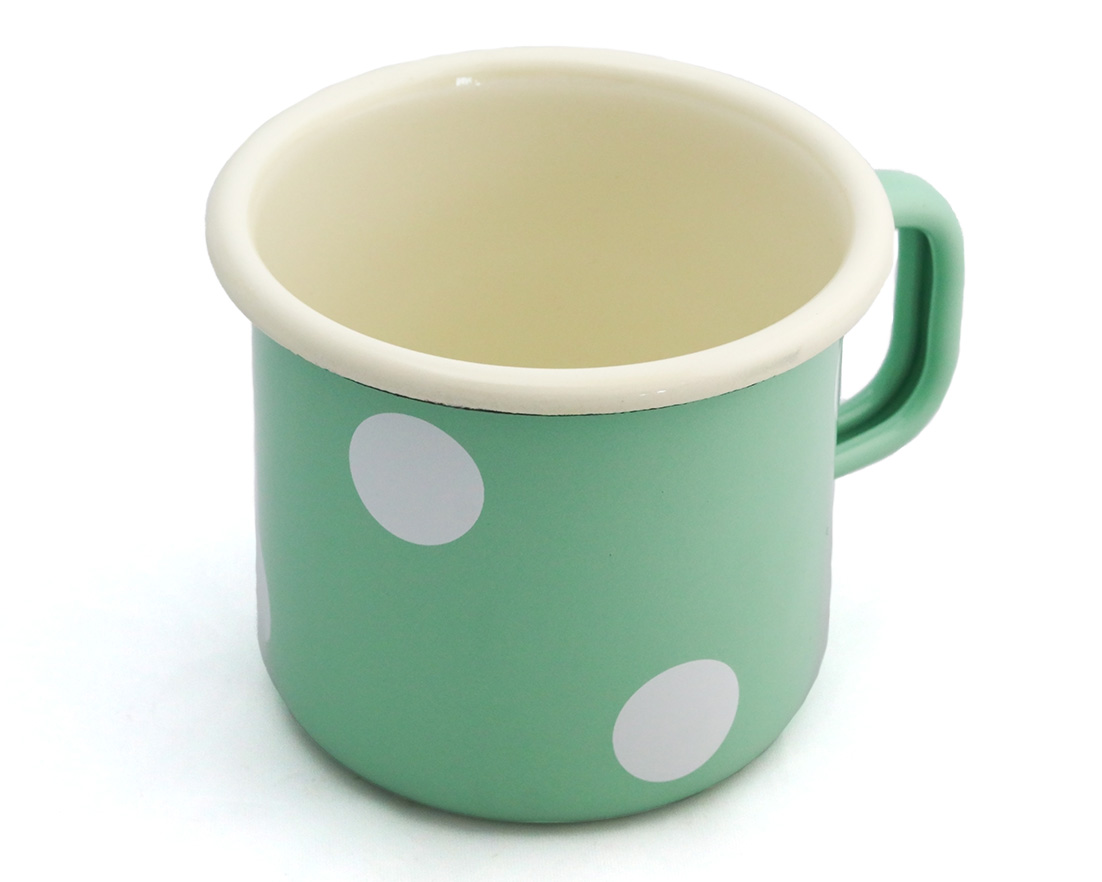 Emailletasse mint, weiße Punkte