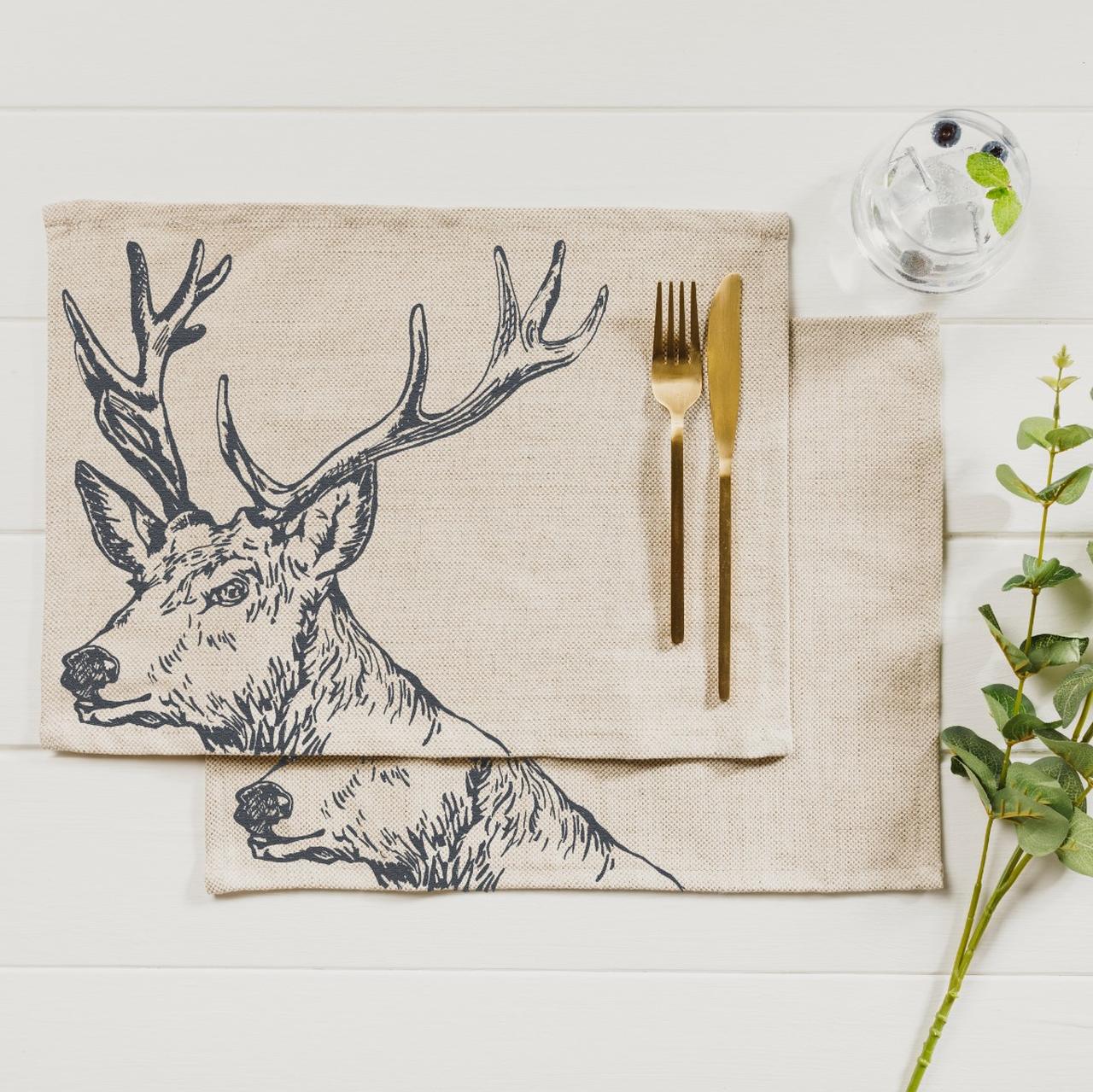 Tischset | Motiv Hirsch, 50% Leinen / 50% Baumwolle