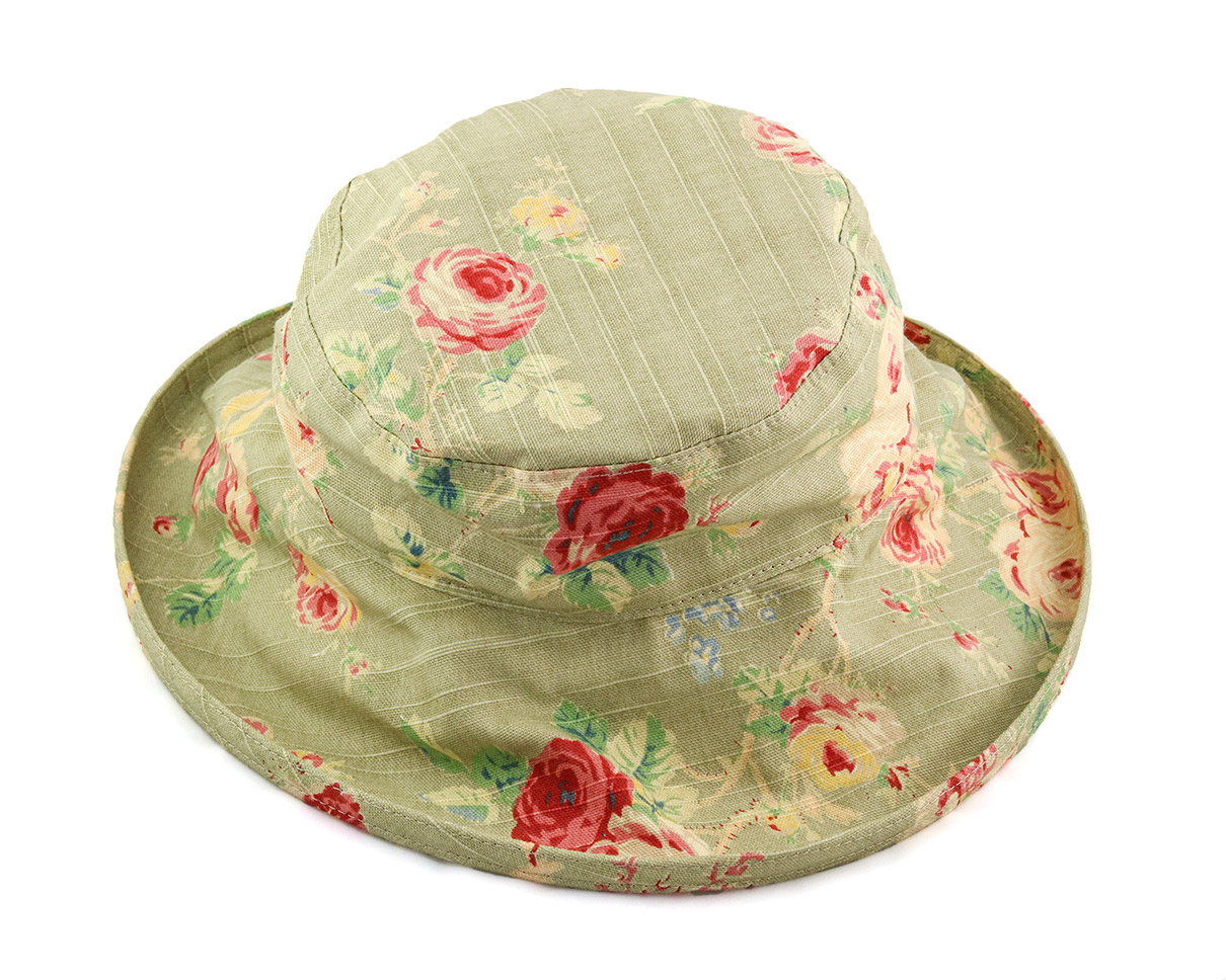 Leinenhut floral grün