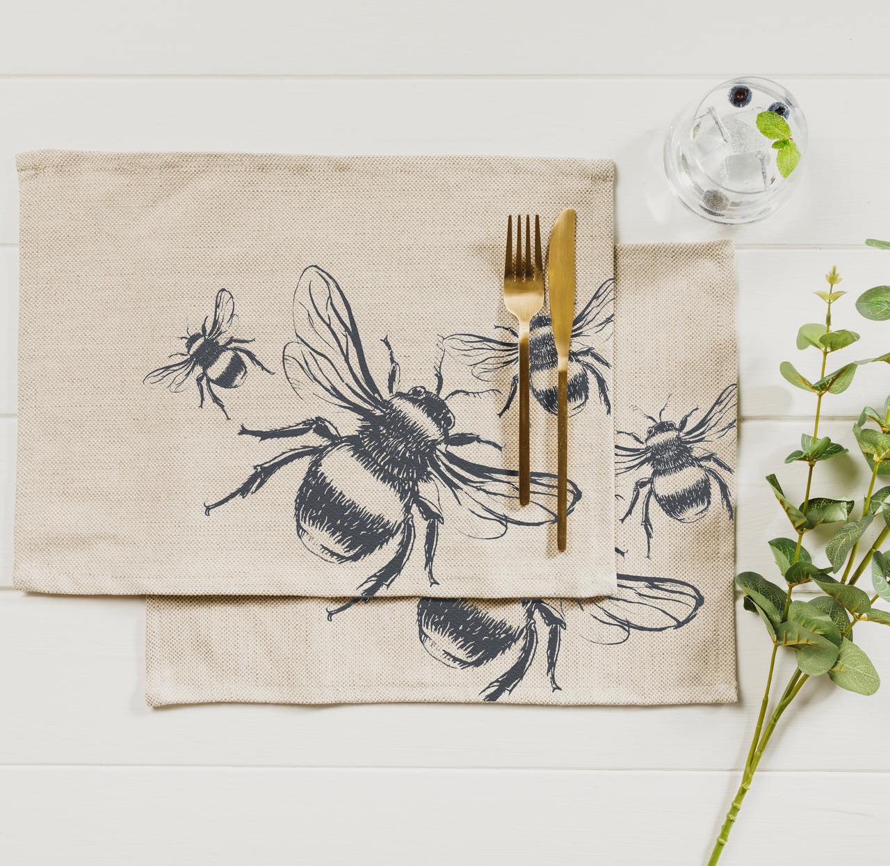 Tischset | Motiv Biene, 50% Leinen / 50% Baumwolle