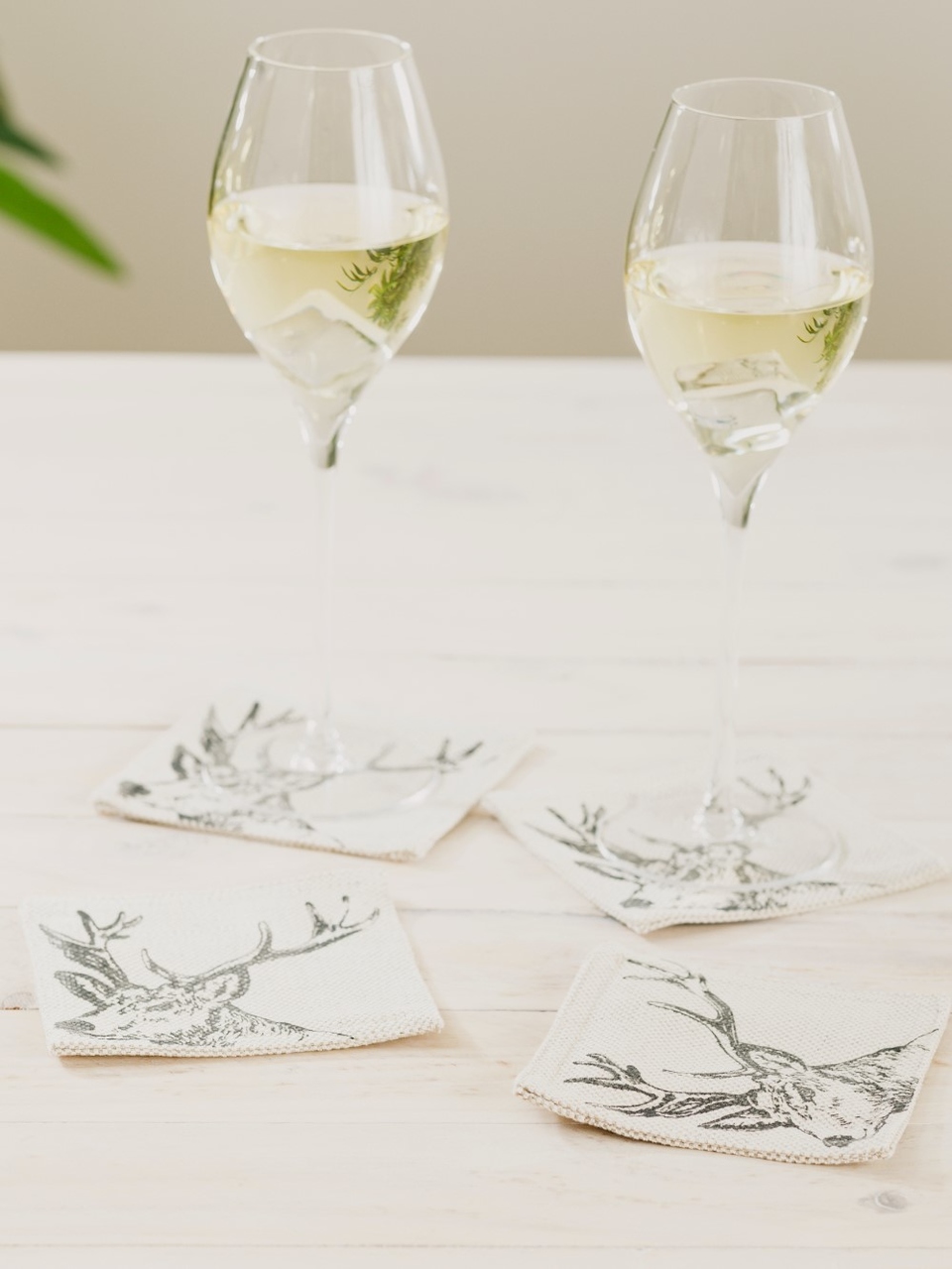 Glas-Untersetzer Hirsch | 4er-Set | Leinen 50/50