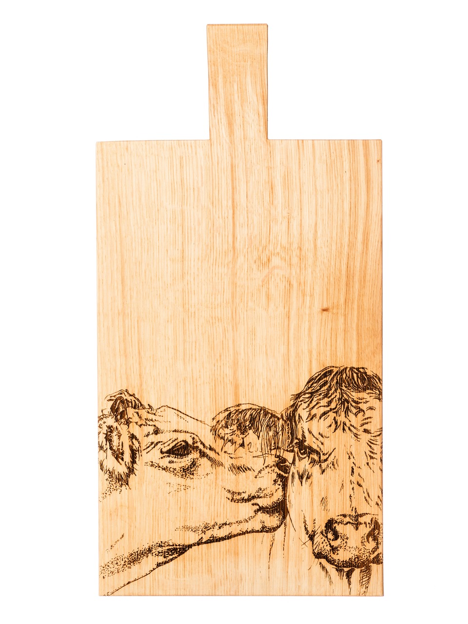 Large Paddle - Servierbrett aus Eiche, Motiv Kissing Cows