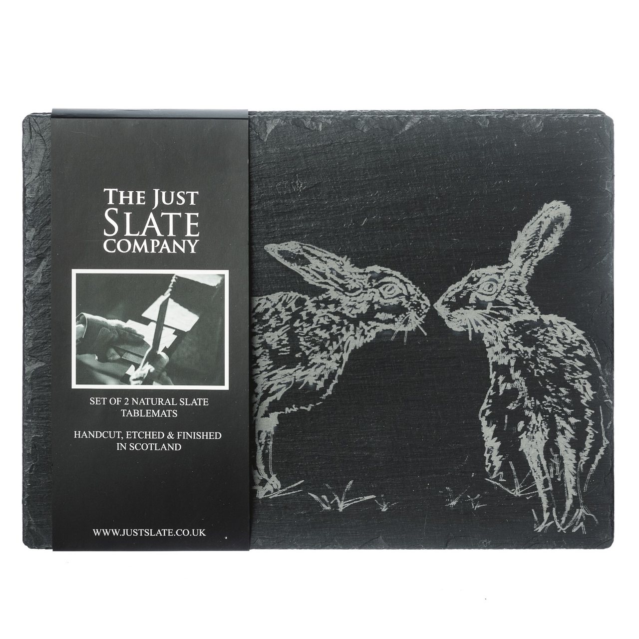 Käseplatte aus Schiefer, Motiv Kissing Hares | The Just Slate Company