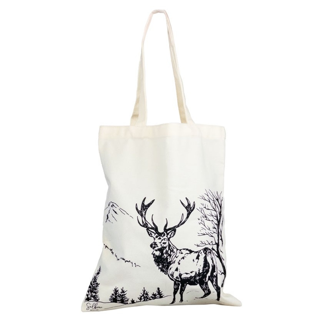 Baumwoll-Tragetasche | Tote Bag | Design Hirsch | malerisch dargestellt vor den schottischen Bergen | von Selbrae House