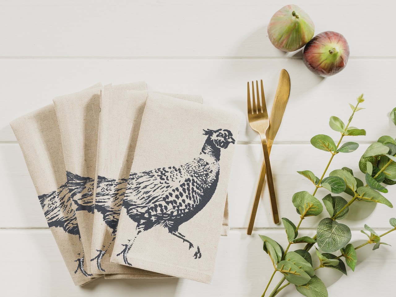 Serviettenset | Motiv Fasan, 50% Leinen / 50% Baumwolle