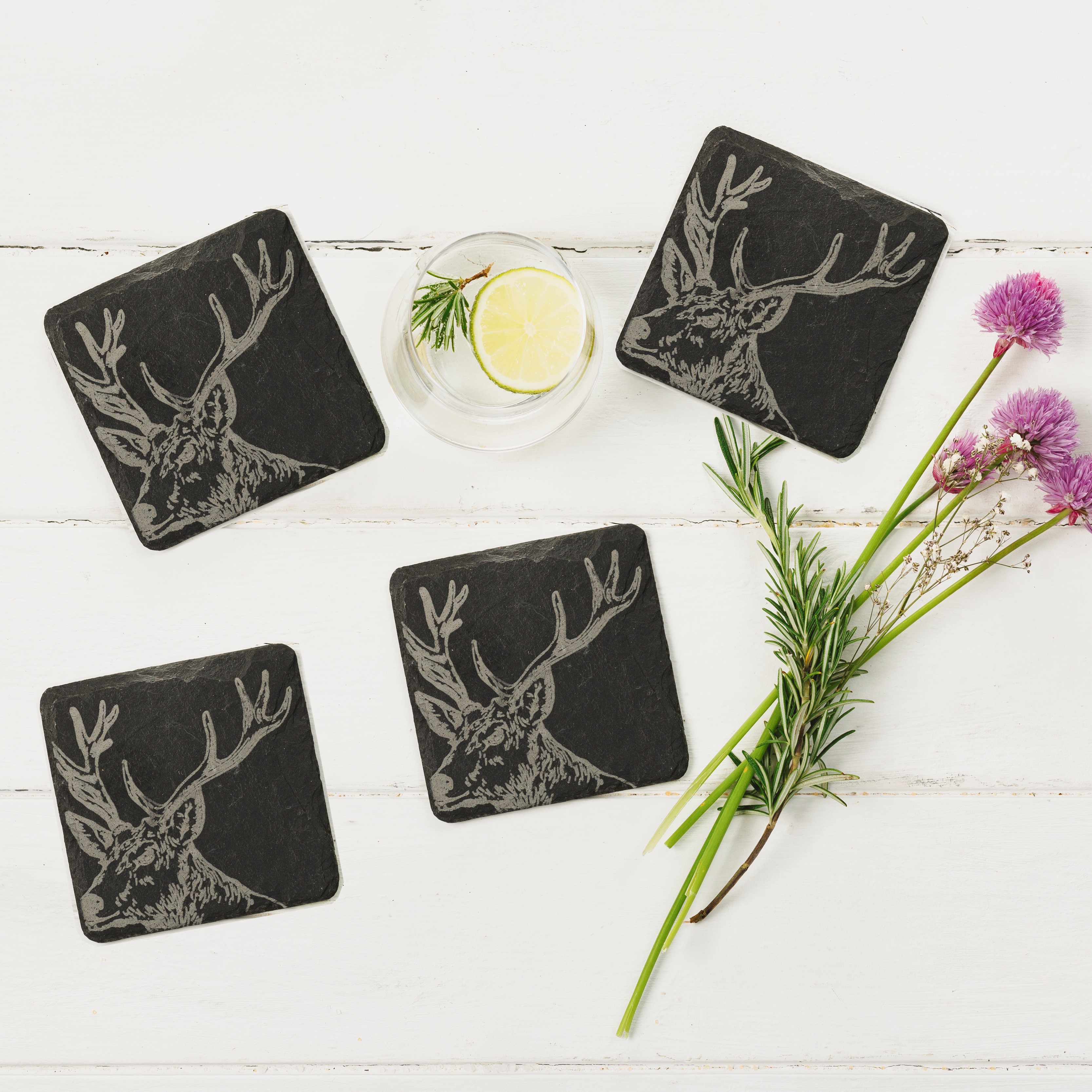 Schieferuntersetzer 4er-Set | Hirsch