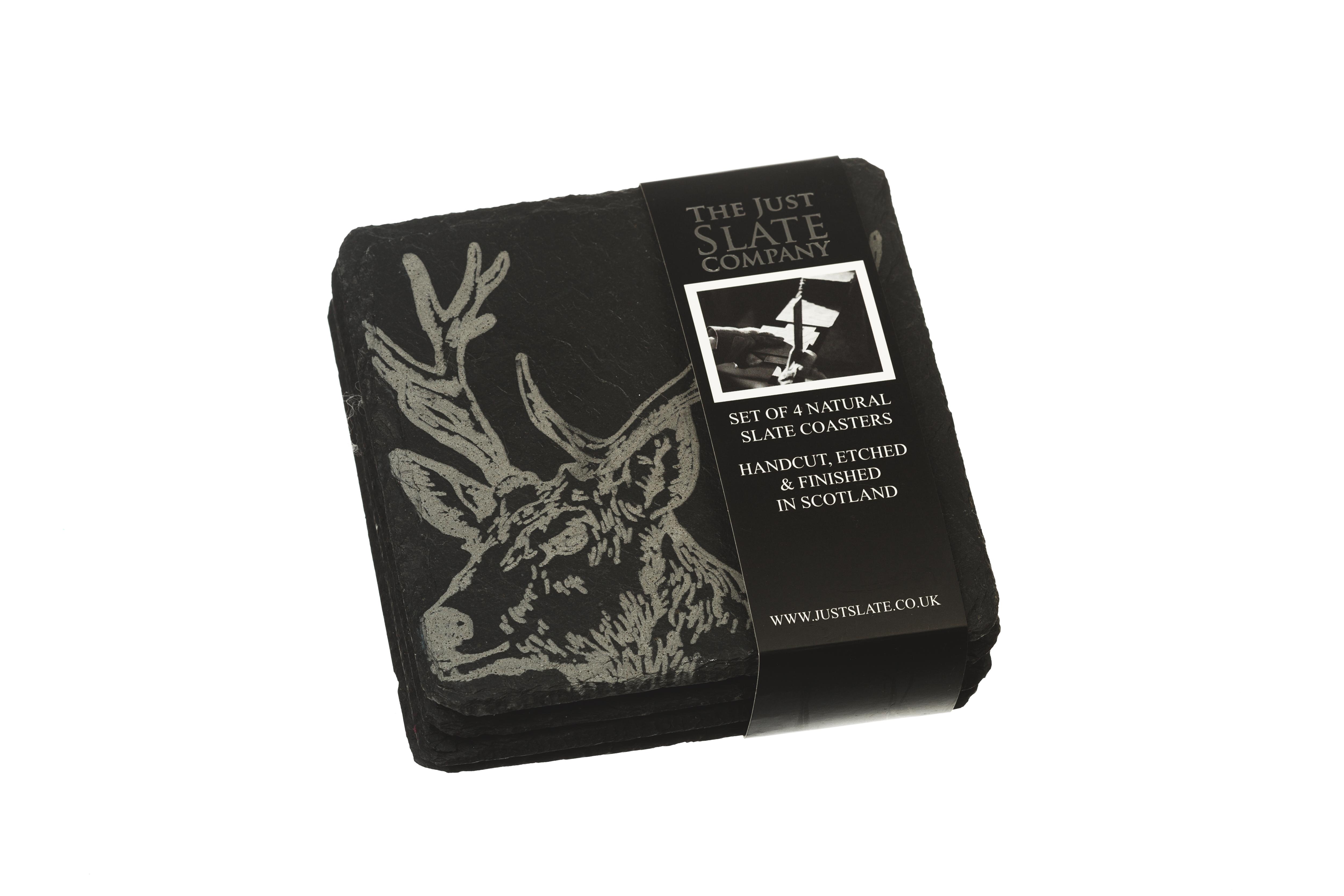 Glasuntersetzer aus Schottland, Motiv Hirsch