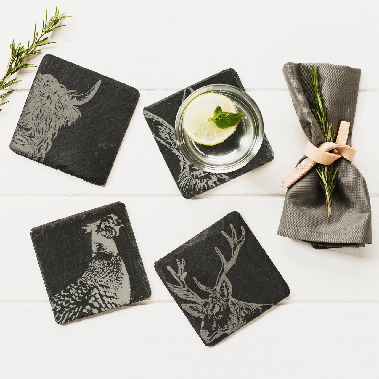 Schieferuntersetzer 4er-Set | Highland-Quartett