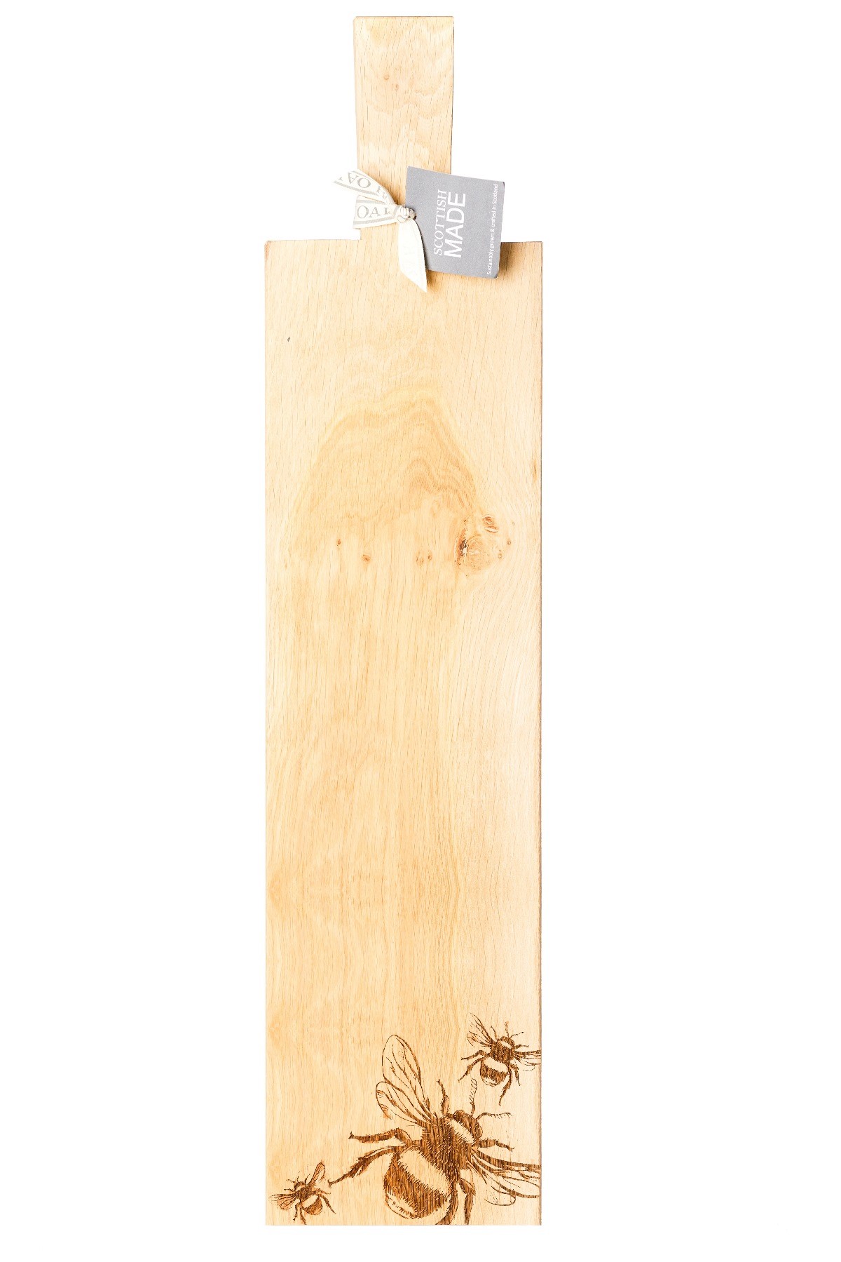 Langes Servierbrett aus Eiche mit Griff, Motiv Biene