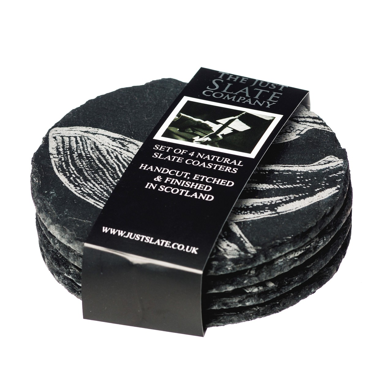 4er-Set Glasuntersetzer aus Schiefer - Motiv Wal | The Just Slate Company