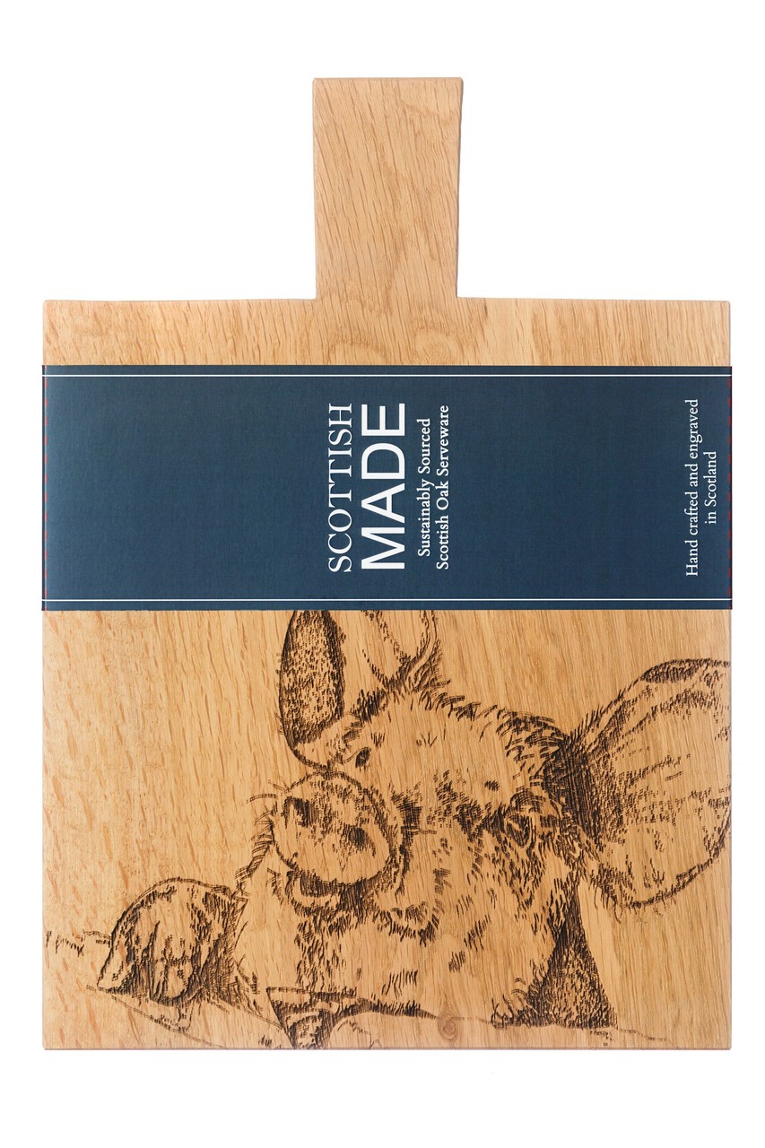 Schneide- & Servierbrett aus Eiche, Motiv 'Lächelndes Schwein' | Scottish Made