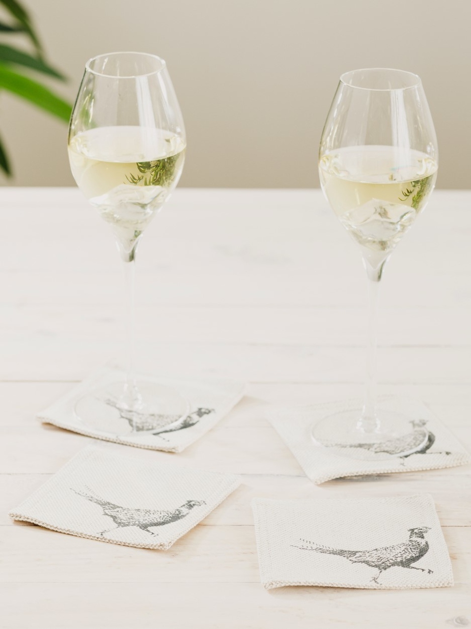 Glas-Untersetzer Fasan | 4er-Set | Leinen 50/50