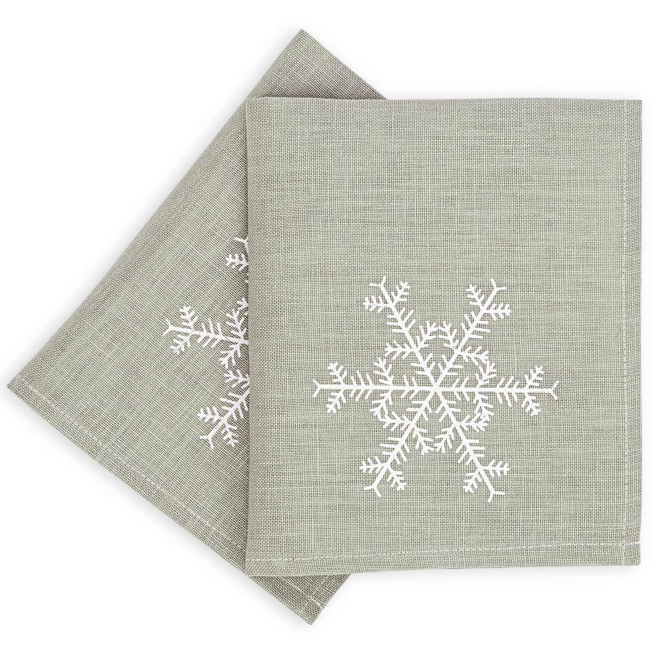 Leinen-Servietten Schneeflocke, Silber-Grün
