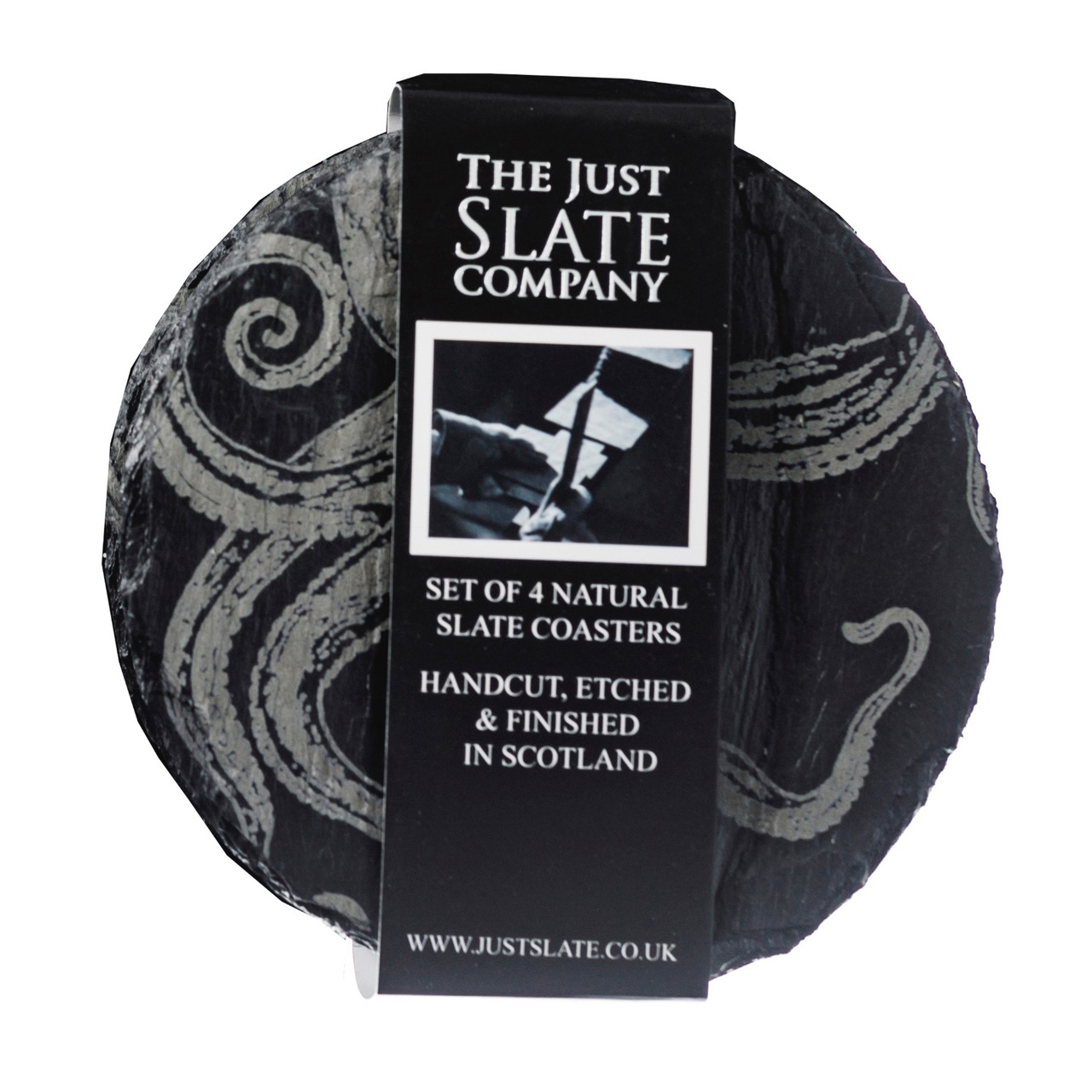 4er-Set Glasuntersetzer aus Schiefer - Motiv Octopus | The Just Slate Company