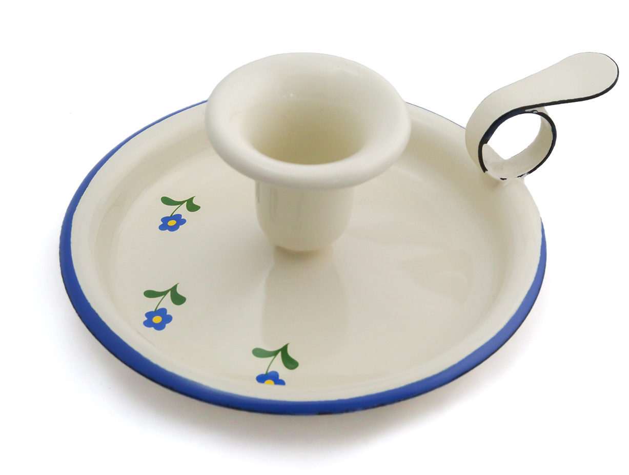 Emaille-Kerzenhalter mit Blümchendekor