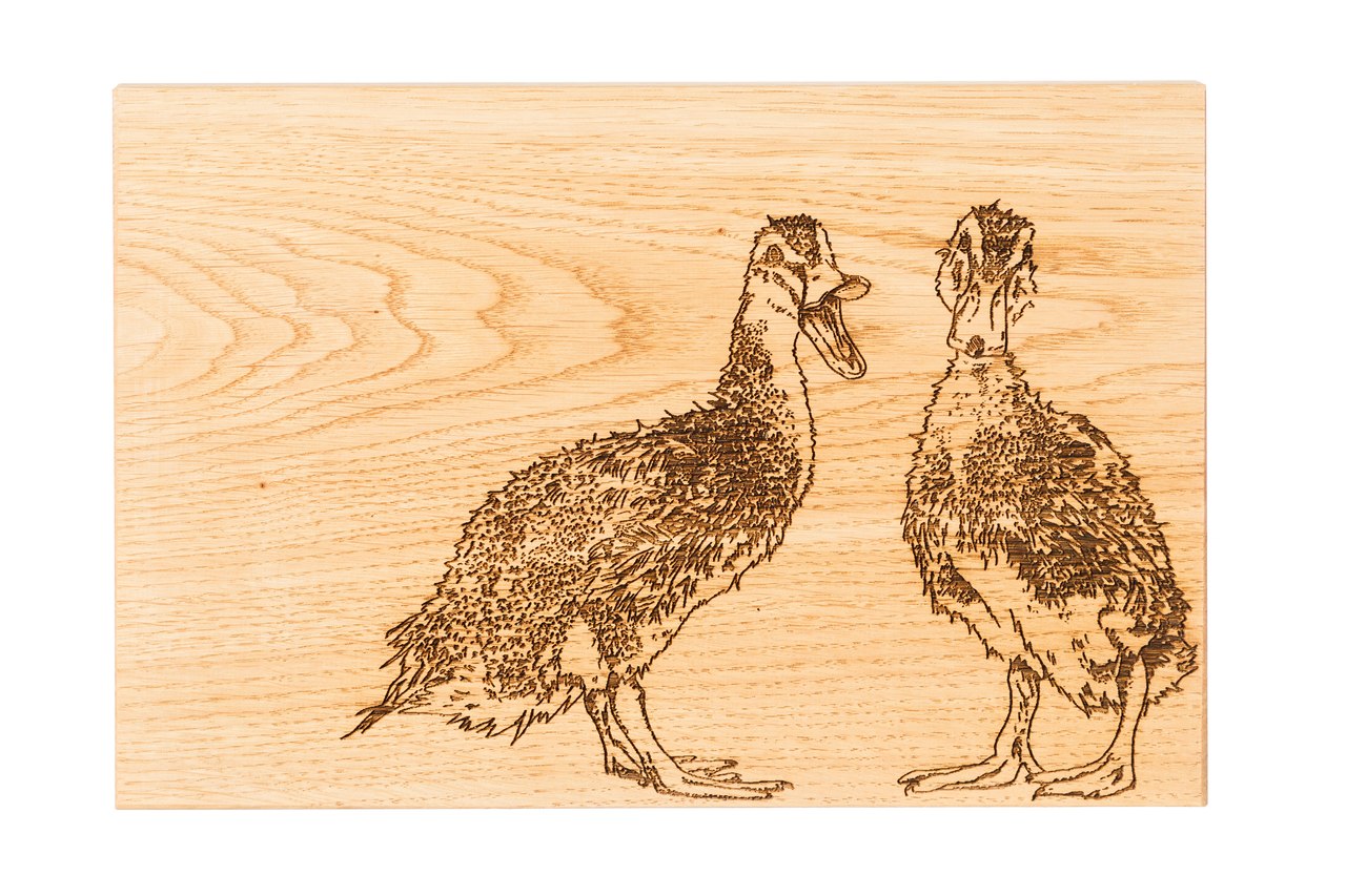 Servierbrett aus Eiche, Motiv Enten