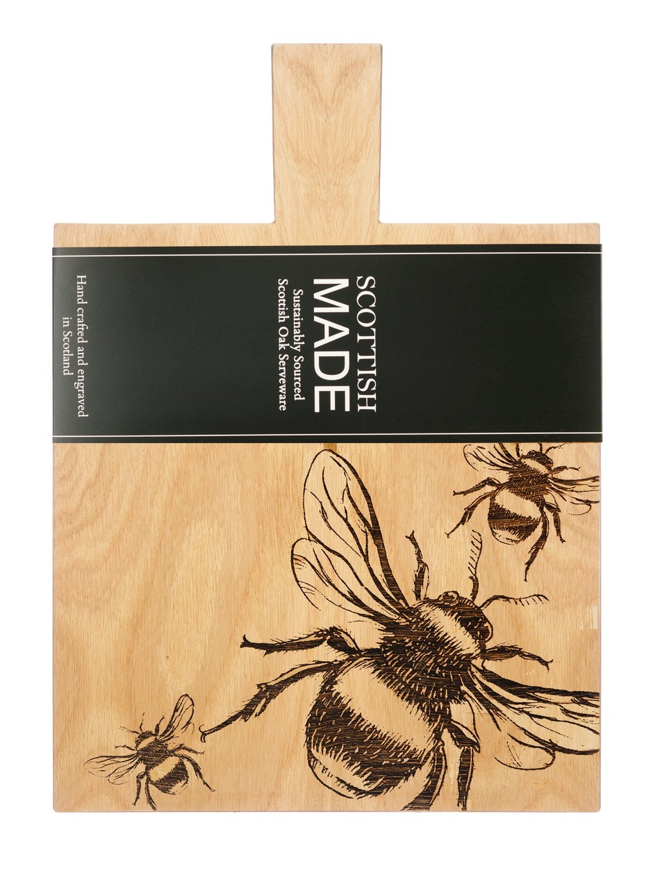 Schneide- & Servierbrett aus Eiche, Motiv Biene | Scottish Made