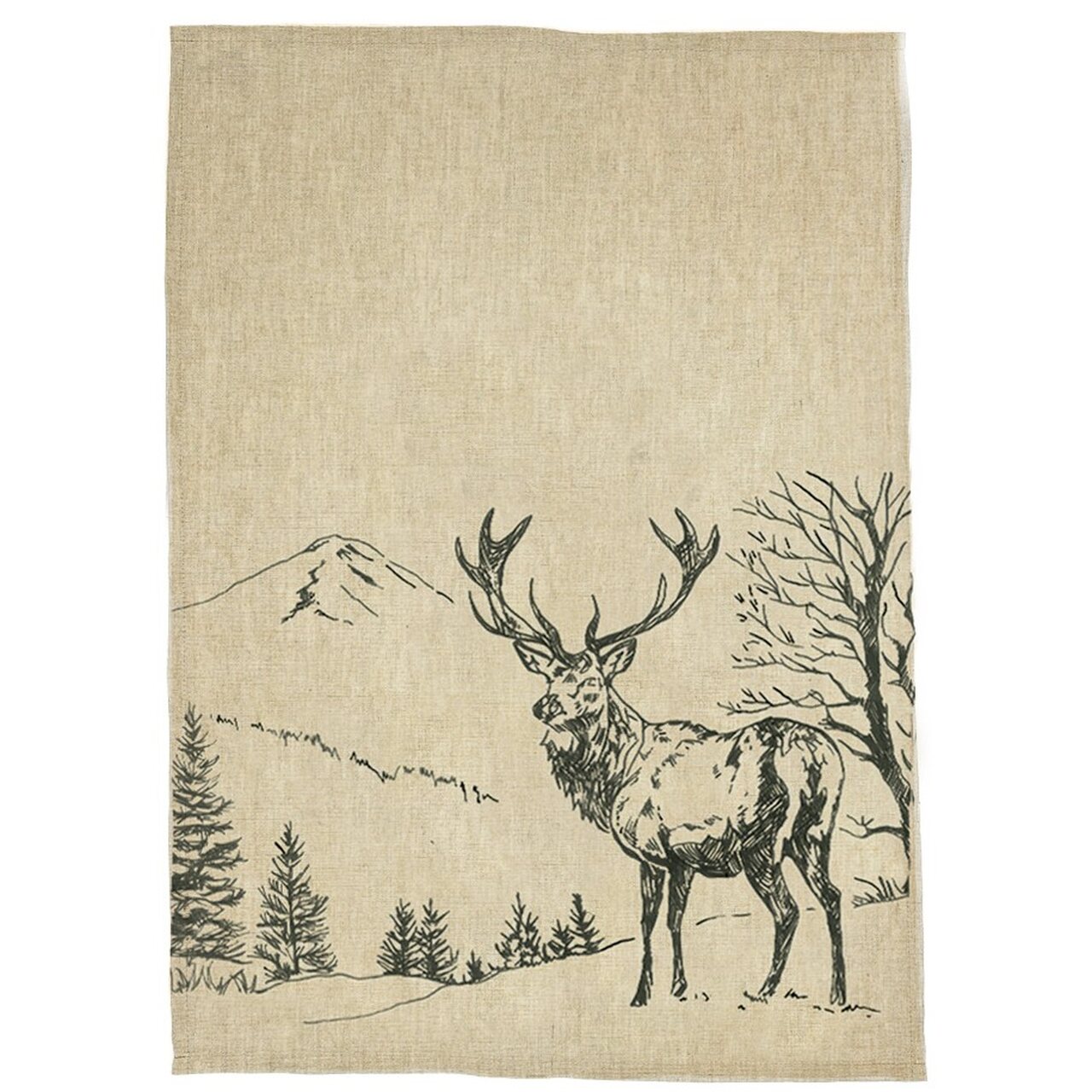 Leinen-Geschirrtuch mit einem majestätischen Hirsch vor einer malerischen schottischen Landschaft | Siebdruck auf natürlicher Leinenmischung
