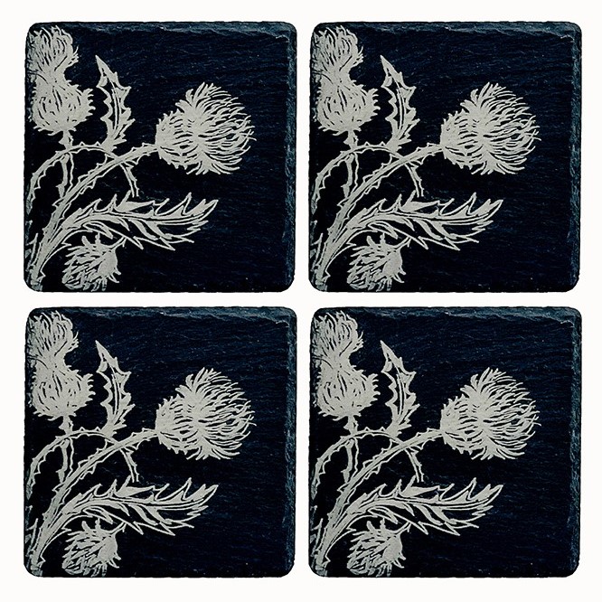 Schieferuntersetzer 4er-Set | Distel