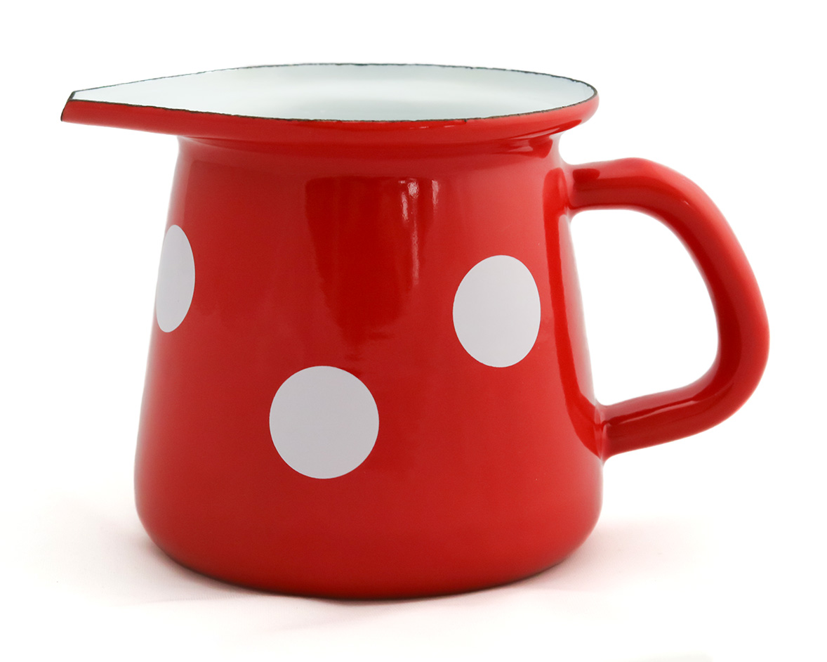 Emaillekännchen rot/weiß, Punkte