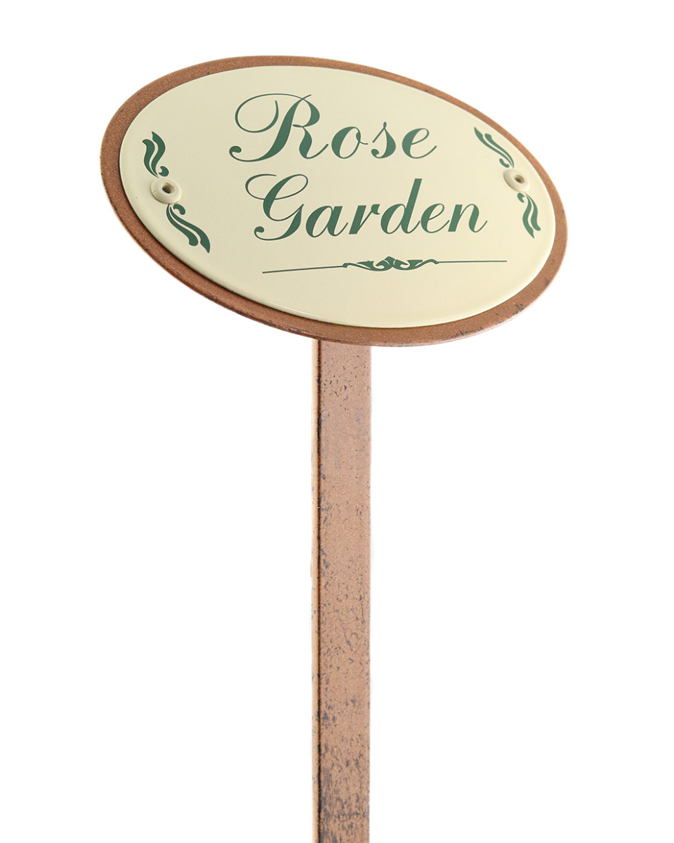 Die Neigung des Emailleschildes 'Rose Garden'