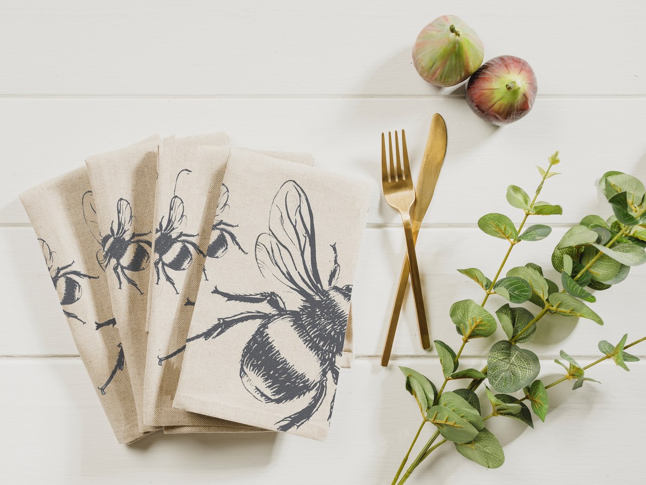 Serviettenset | Motiv Biene, 50% Leinen / 50% Baumwolle