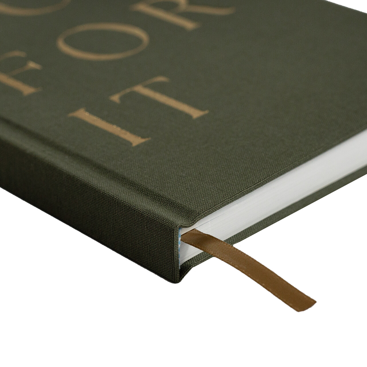 Go for it" Notizbuch untere Seite | weißes Papier - grüner Einband - goldfarbenes Leseband