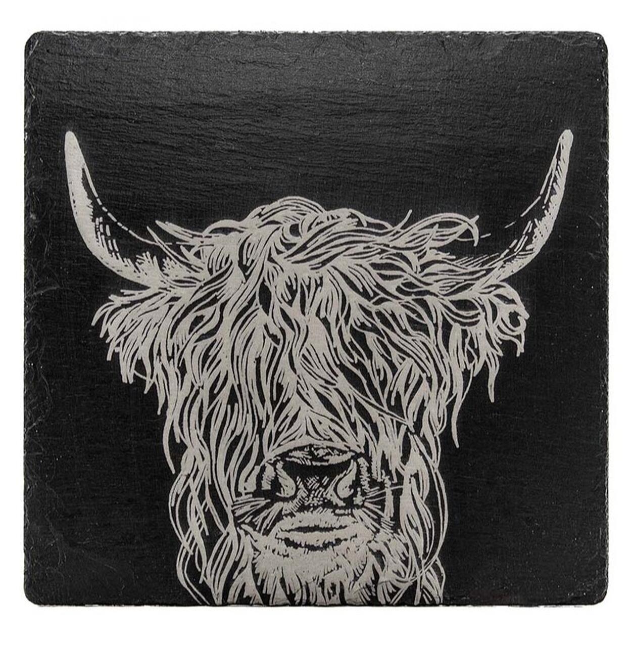Schiefer-Topfuntersetzer | Design Highland Cow | The Just Slate Company