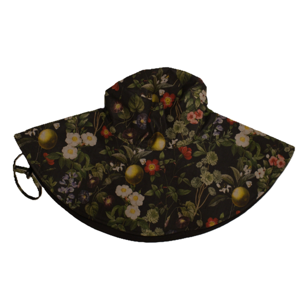 Floraler Gartenhut mit breiter Krempe | Dunkles Mitternachtsblüten-Design