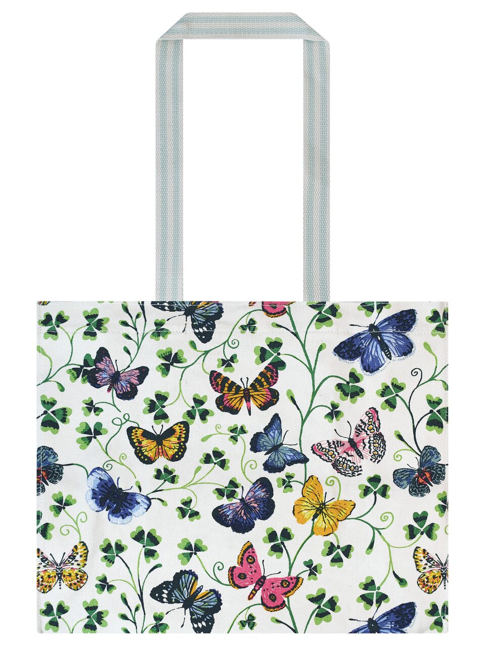 Ulster Weavers Canvas Schultertasche mit bunten Schmetterlingen und grünen Kleeblattranken