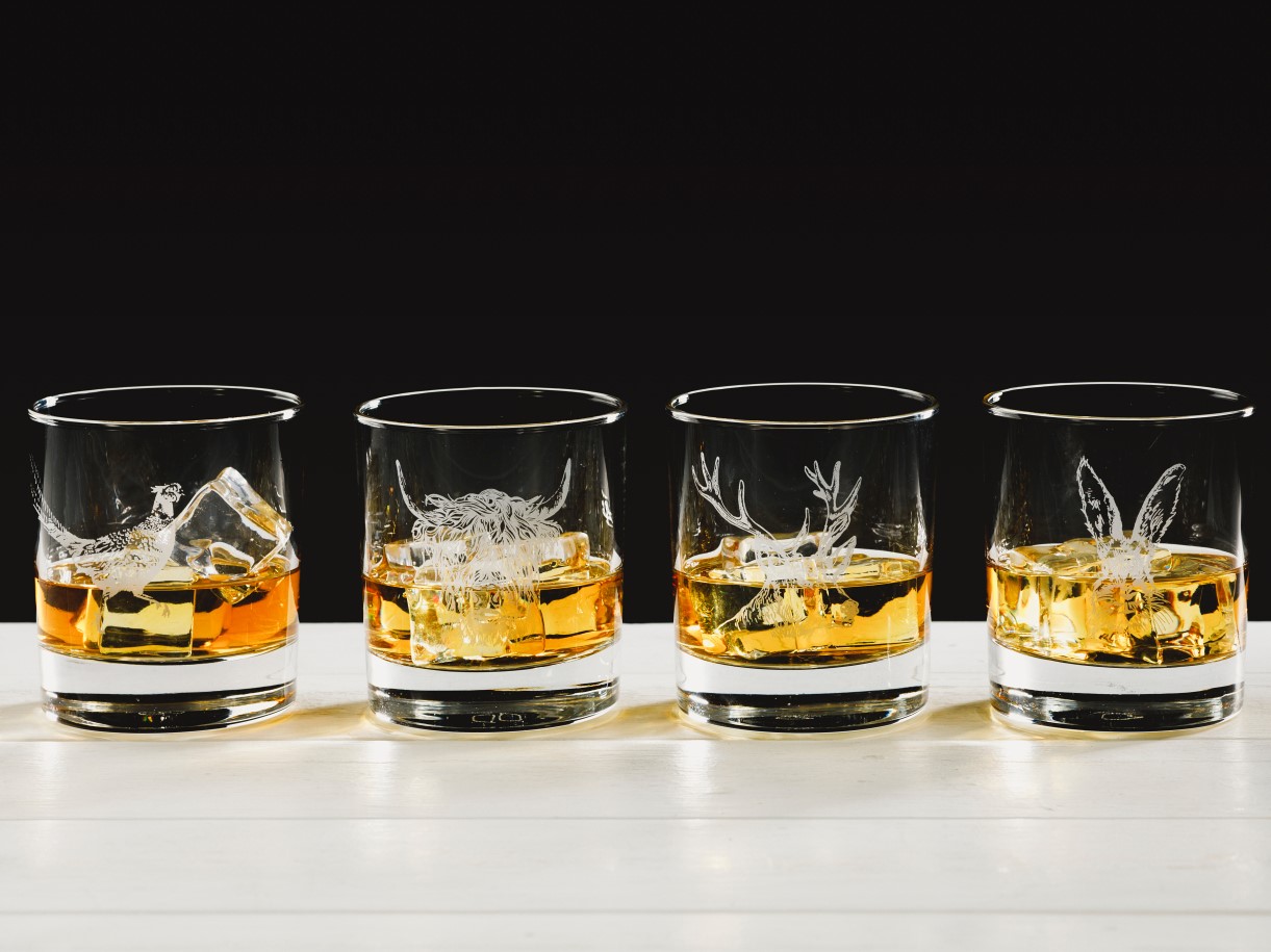 4er-Set Tumbler-Gläser | 4 Motive: Highland Quartett