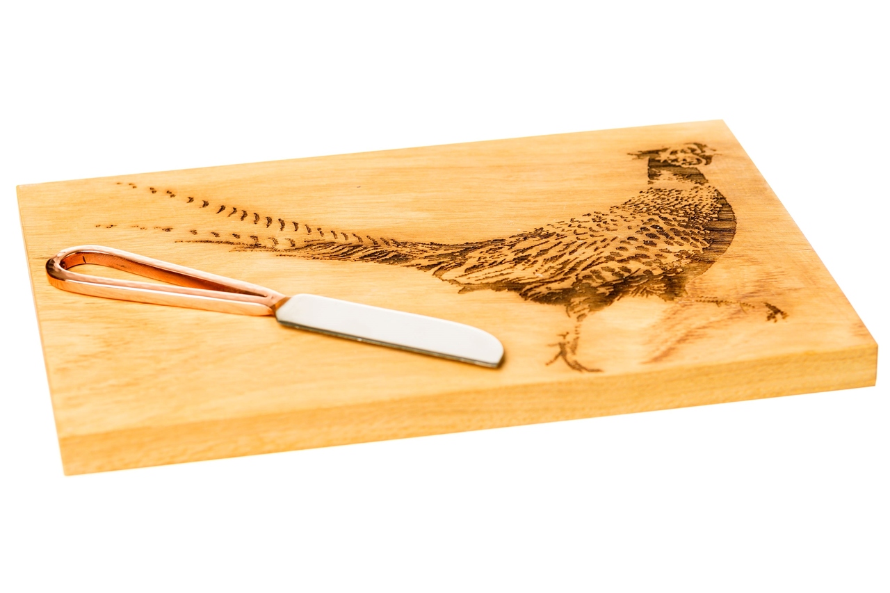 Fasan | Eichenbrett mit Käsemesser aus Edelstahl