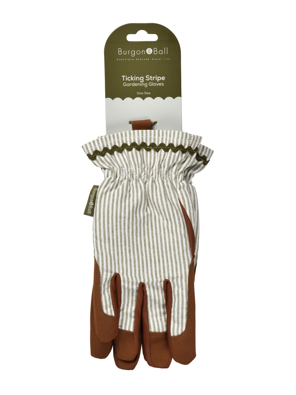 Gartenhandschuhe olivgrün gestreift | Verpackung