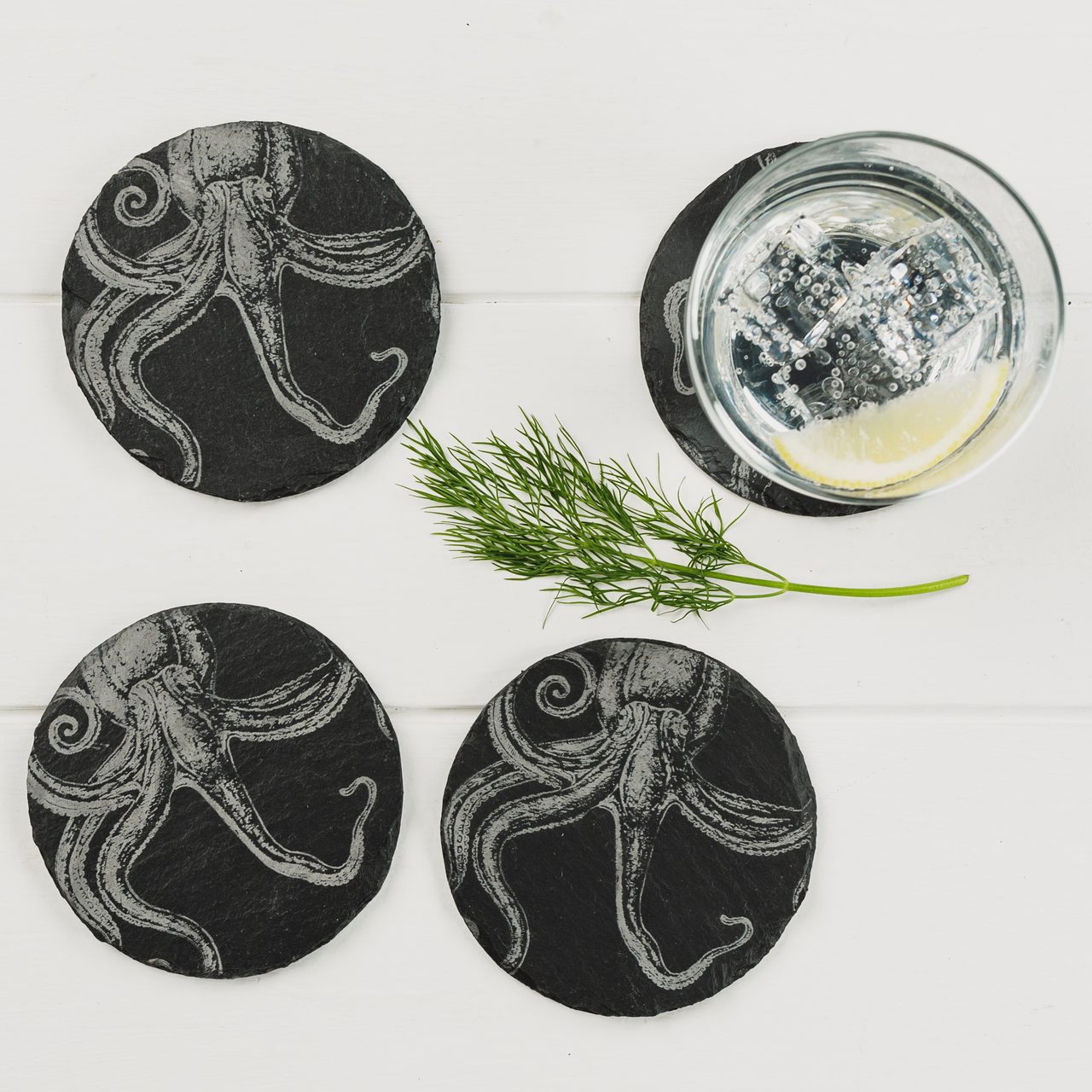 Schieferuntersetzer 4er-Set | Octopus