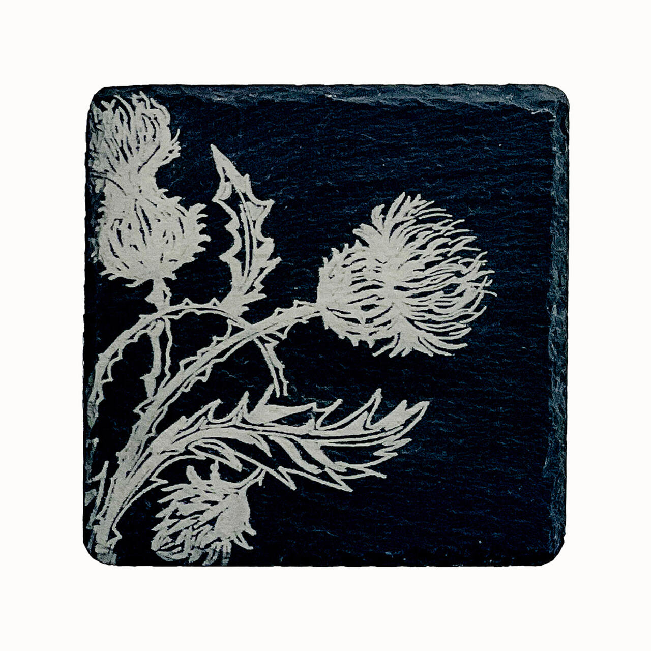 4er-Set Glasuntersetzer aus Schiefer | Motiv Distel | Selbrae House