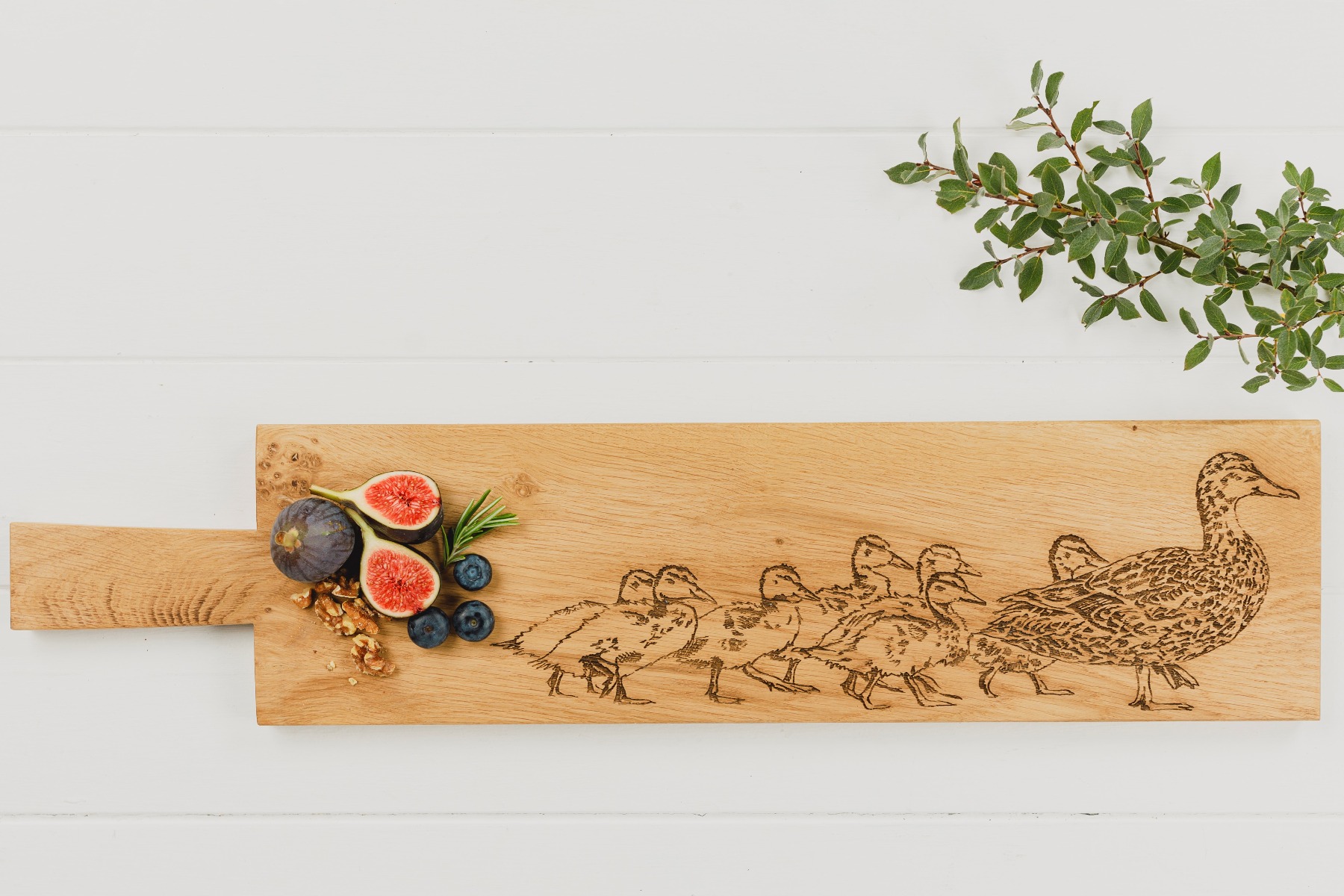 Entenfamilie | Long Paddle- Servierbrett aus Eiche