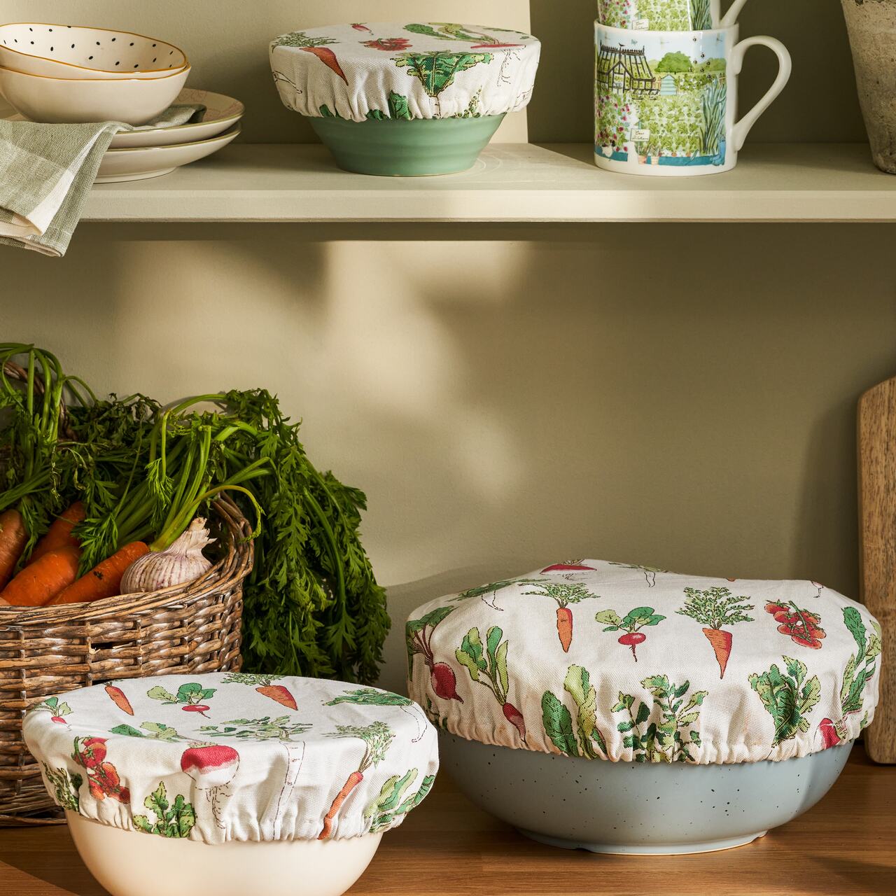 Schüsselhauben 3er-Set | Gartengemüse | aus 100% Baumwolle | Design Sophie Allport