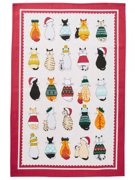 Ulster Weavers Baumwoll-Geschirrtuch | Wartende Weihnachts-Katzen
