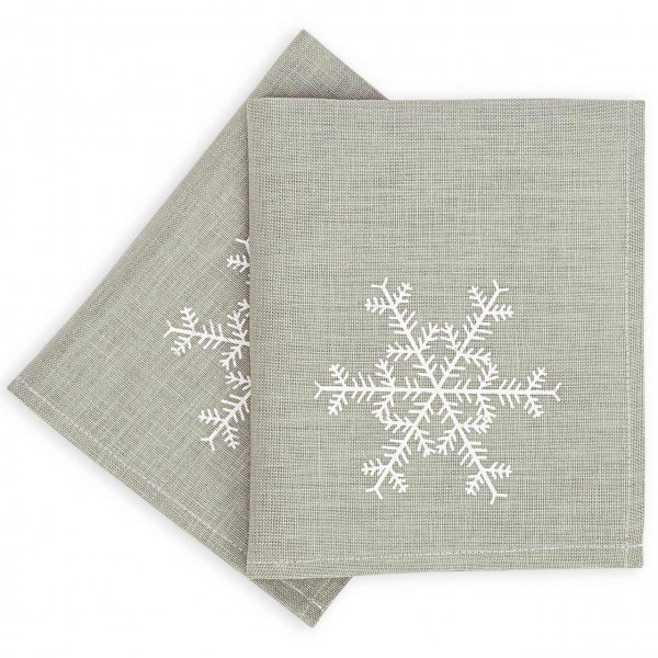 Leinen-Servietten Schneeflocke, Silber-Grün