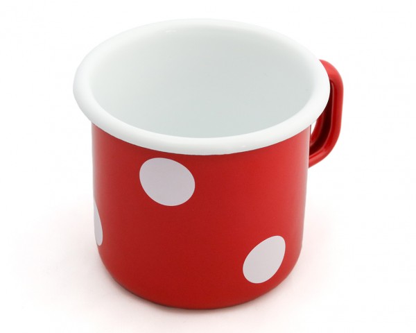 Emailletasse rot mit weißen Punkten