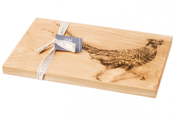 Servierbrett aus Eiche, Motiv Fasan, mit Präsentband Scottish Made
