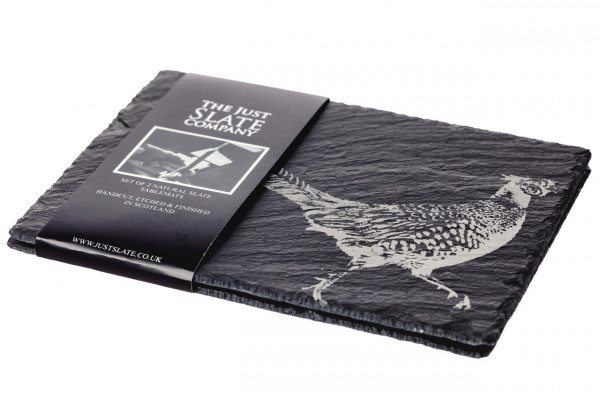 2-er Schieferplatzset mit Banderole The Just Slate Company, Motiv Fasan