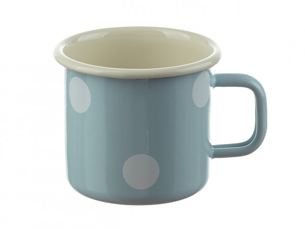 Emailletasse hellblau mit weißen Punkten