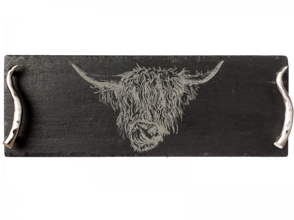 kleines Serviertablett aus Schiefer, Motiv Hochland Rind