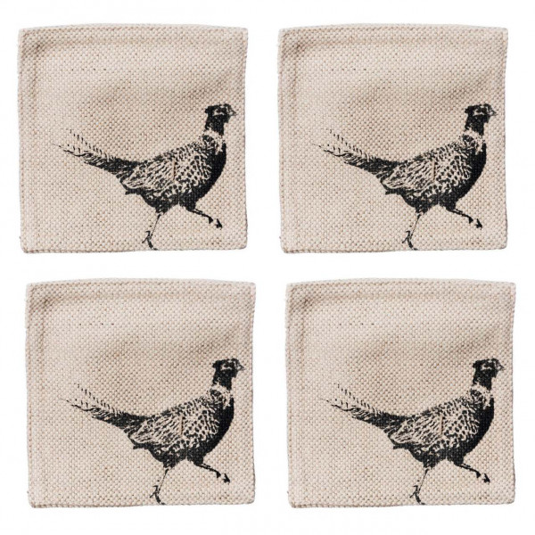 Fasan, Glasuntersetzer aus Leinen 50/50