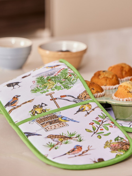 Doppelter Ofenhandschuh | Design Vögel im Garten