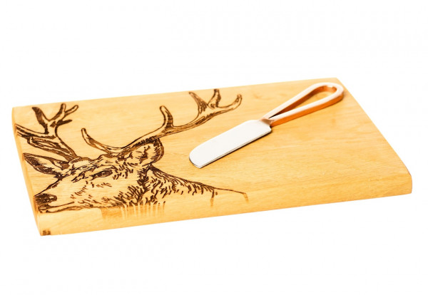 Hirsch | Eichenbrett mit Käsemesser aus Edelstahl