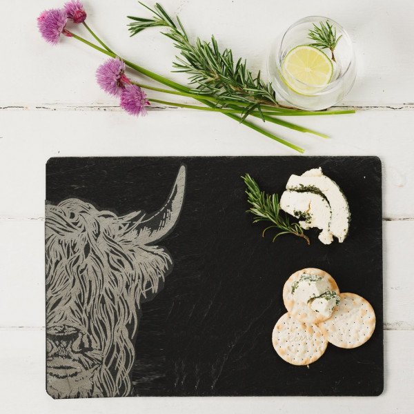 Highland Cow | Käseplatte aus Schiefer