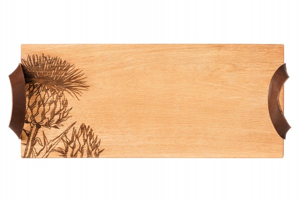 Serviertablett aus Schottischer Eiche, Motiv Schottische Distel, mit Präsentband